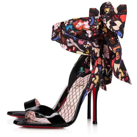 Christian Louboutin Fetish Du Desert 100 Black Lace Up Tie Sandal Heel Pump 38.5 - Picture 1 of 12